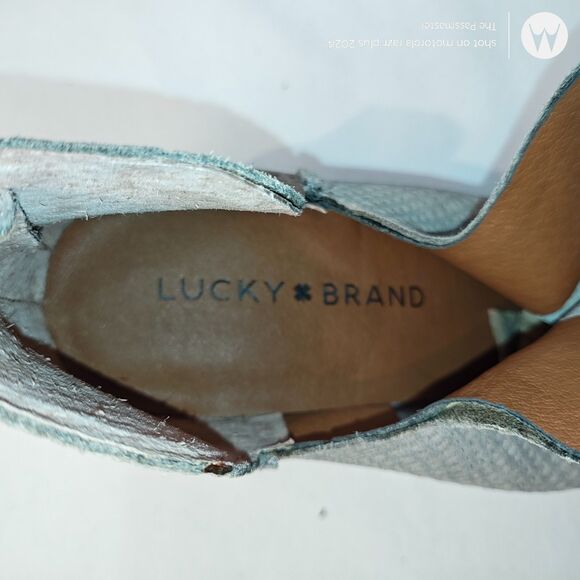 Women's LUCKY BRAND Grey Leather Baley Heeled Booties Ankle Boots US Size 6 - Picture 5 of 7